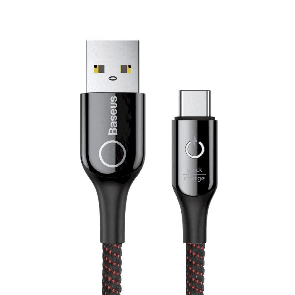 Baseus C-shaped Cable USB-C LED QC 3.0 1m (Black)