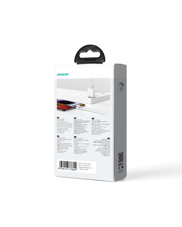 Joyroom JR-TCF05 20W USB-C | USB-A Fast Dual Port Wall Charger - White + USB-C - Lightning 1m