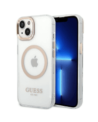 Guess Transparent MagSafe Compatible Case for iPhone 14 Plus Gold