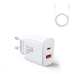Joyroom JR-TCF05 20W USB-C | USB-A Fast Dual Port Wall Charger - White + USB-C - Lightning 1m