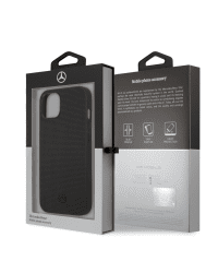 MEHCP13MMBLBK Mercedes Genuine Leather Meshed Hard Case for iPhone 13 Black