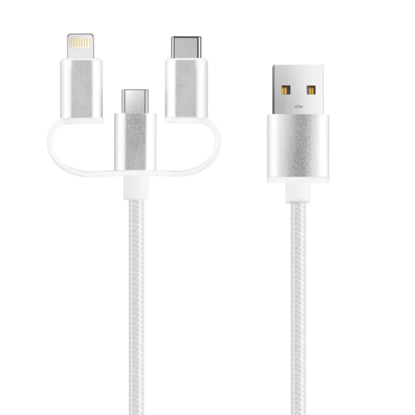 Кабель Setty 3 в 1 USB - Lightning + USB-C + microUSB 1,0 м 2A KT-3W1 белый JMP