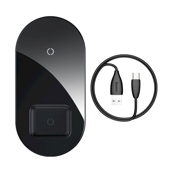 Обложка книги «Baseus Simple 2in1 Wireless Charger Qi Charger for Smartphones and AirPods 15W black (WXJK-01)»
