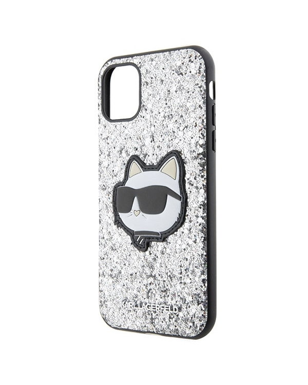 Оригинальный чехол KARL LAGERFELD Glitter Choupette Patch KLHCN61G2CPS для Iphone 11| Xr серебристый
