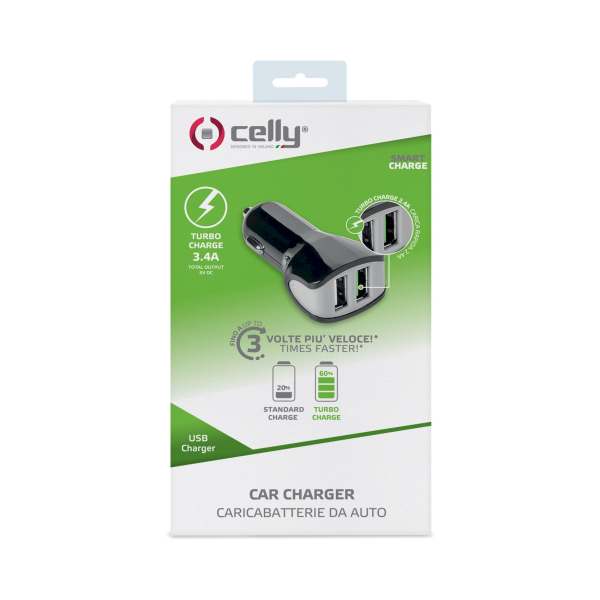 Celly Dual Fast Charge Премиум Автомобильная Зарядка 12 / 24V / 3.4A Черная