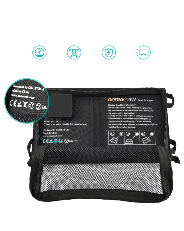 Дополнительное изображение книги «Choetech Foldable Solar Charger 19W 2x USB 2,4A black (SC001)»