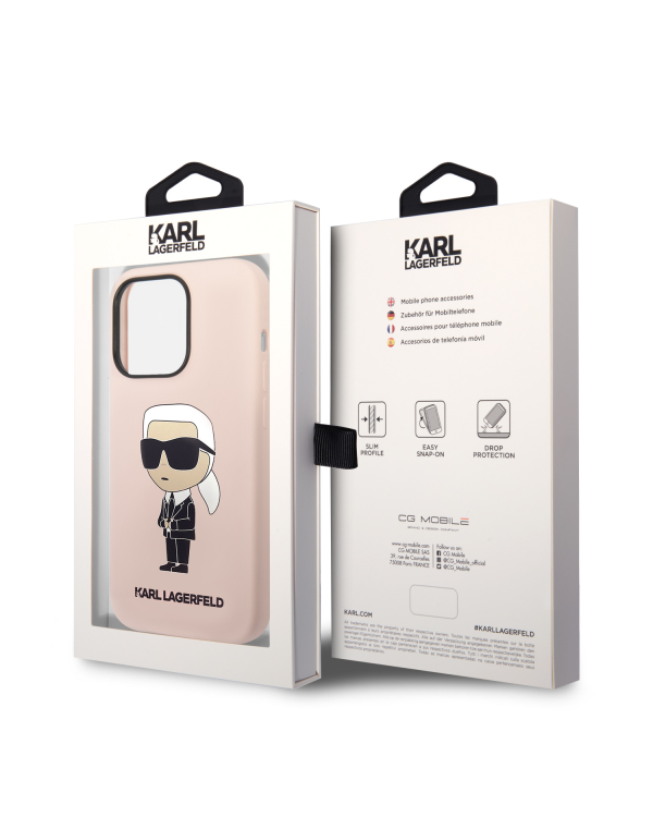 Karl Lagerfeld Liquid Silicone Ikonik NFT Case for iPhone 15 Pro Pink