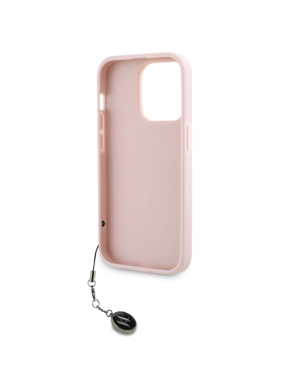 Karl Lagerfeld PU Saffiano Rhinestone Charm Case for iPhone 14 Pro Pink