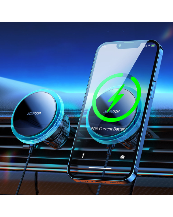 Автомобильный держатель Joyroom JR-ZS291 с беспроводной зарядкой / 15 Вт / MagSafe серебристого цвета