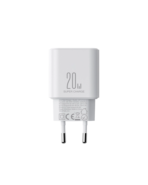 Joyroom JR-TCF05 20W USB-C | USB-A Fast Dual Port Wall Charger - White + USB-C - Lightning 1m