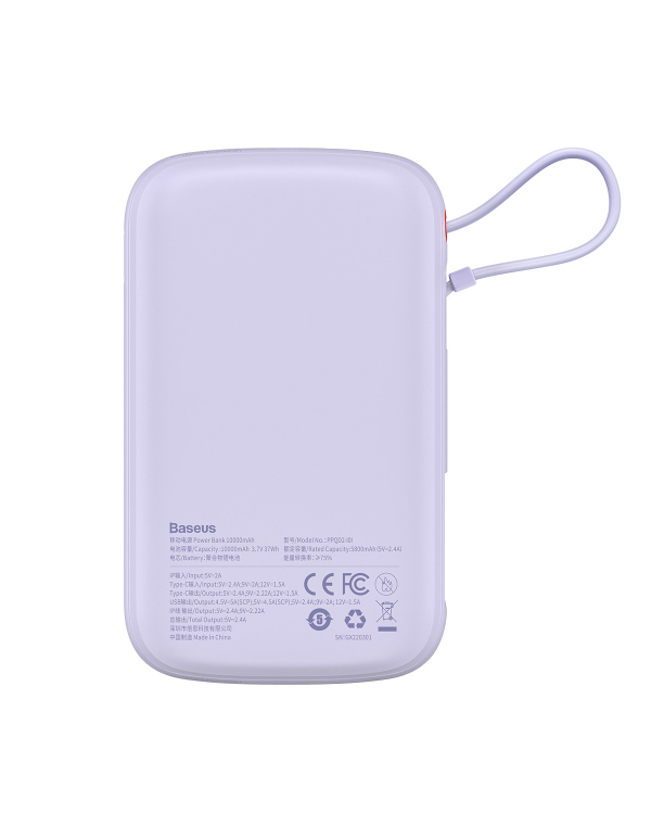 Baseus Qpow power bank 10000mAh built-in Lightning 20W Quick Charge cable SCP AFC FCP purple (PPQD020005)