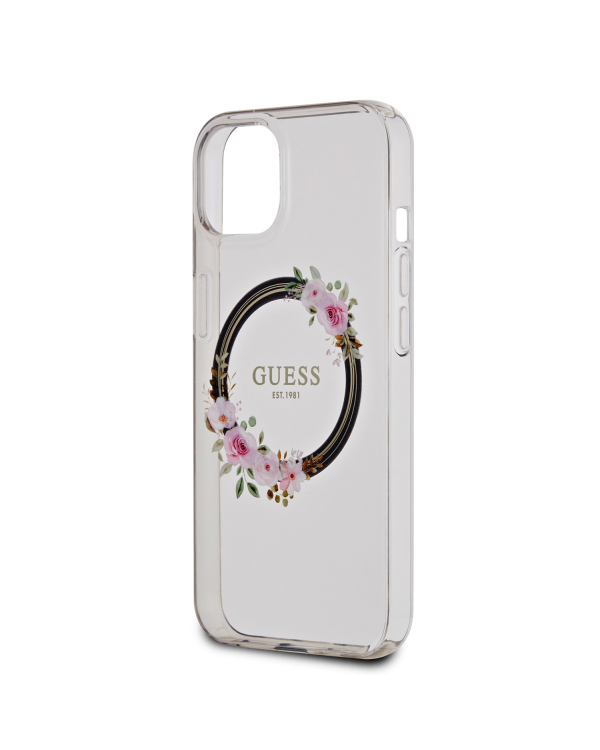 Guess PC|TPU Flowers Ring Glossy Logo MagSafe Чехол для iPhone 13 черный