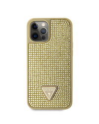 Guess Rhinestones Triangle Metal Logo Case for iPhone 12 Pro Max Gold