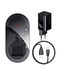 Baseus Simple Turbo inductive charger Qi 2in1, 20W for smartphone and for Apple Airpods - Transparent
