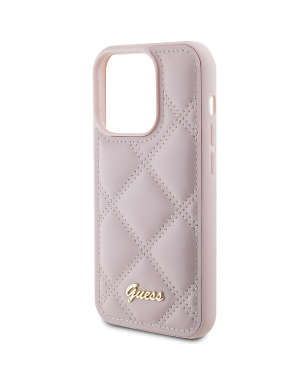 Guess GUHCP15XPSQSQSP iPhone 15 Pro Max 6.7" różowy|pink жесткий чехол стеганый металлический логотип