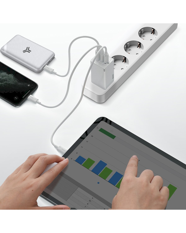 Baseus GaN CCGAN2P-B02 Сетевое зарядное устройство USB / 2 x USB-C / 65W / 5A / Quick Charge 3.0 Белое