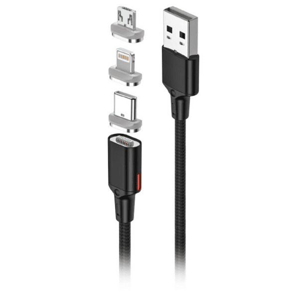 Обложка книги «Forever Core 3in1 magnetic cable USB - Lightning + USB-C + microUSB 1,0 m black 20W»