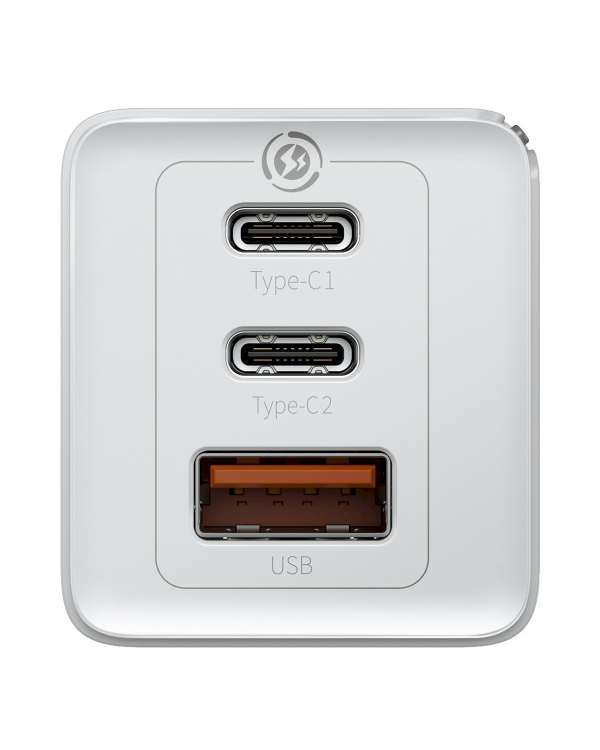 Baseus GaN CCGAN2P-B02 Сетевое зарядное устройство USB / 2 x USB-C / 65W / 5A / Quick Charge 3.0 Белое