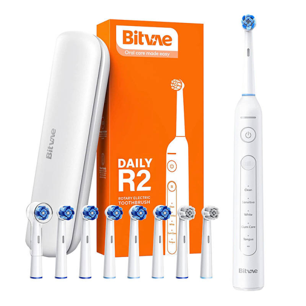 Rotary toothbrush with tips set and travel case Bitvae R2 (white) Rotary toothbrush with tips set and travel case Bitvae R2 (white)