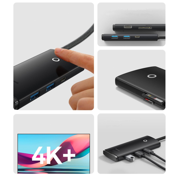 Обложка книги «Baseus Lite Series Hub 6w1 USB-C to 2x USB 3.0 + USB-C + HDMI + SD|TF (black)»