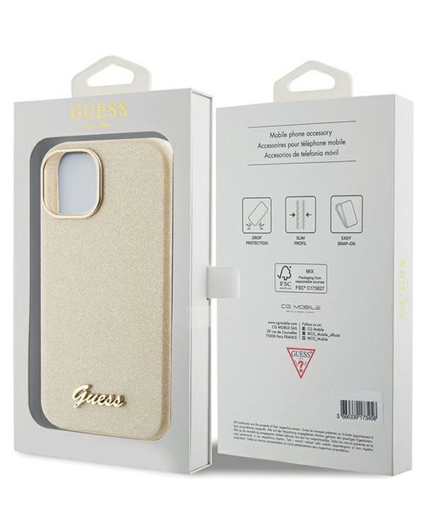 Guess GUHCP15SPGMCSD iPhone 15 6.1" złoty|light gold hardcase Glitter Glossy Script