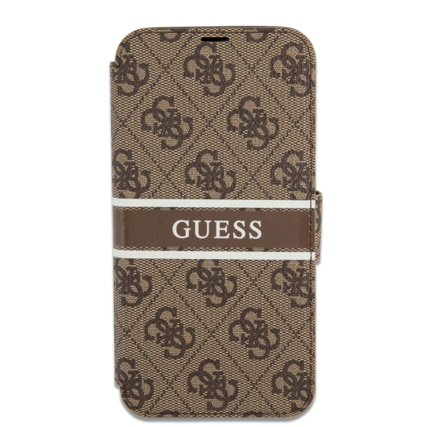 GUBKP13L4GDBR Guess PU 4G Printed Stripe Book Case for iPhone 13 Pro Brown