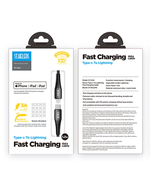 Joyroom MFI USB Type C - Lightning cable 2.1A 1.8m black (ST-C04 1,8M Black)
