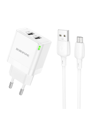 Borofone Настенное зарядное устройство BN15 Strong - 2xUSB - 2,1A с кабелем USB - Micro USB белый (повреждённая упаковка)