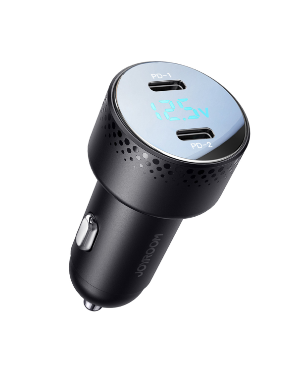 Car charger 2x USB C 70W with LED display Joyroom JR-CCD02 - black