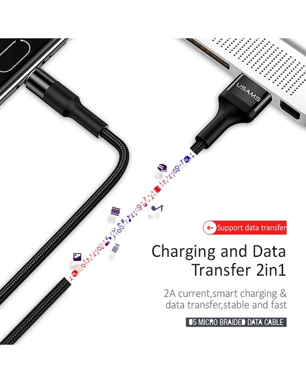 Дополнительное изображение книги «USAMS Kabel pleciony U5 2A USB-C czarny |black 1,2m SJ221TC01 (US-SJ221)»