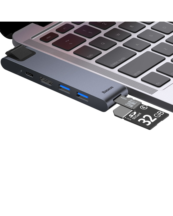 Baseus CAHUB-L0G 7 in 1 Приставка для MacBook | HDMI | 2 x USB 3.0 | USB-C | RJ45 | SD | Micro SD Thunderbolt C+