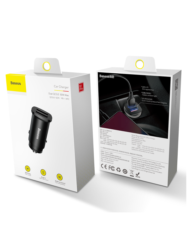 Дополнительное изображение книги «Baseus Square Car Charger 2xUSB QC3.0 5A 30W (Black)»