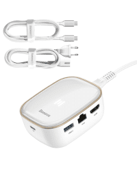 Baseus 6in1 USB Type C Multifunctional HUB, memory card reader, network adapter (USB 3.0, RJ45, HDMI, SD, micro SD) Power Delivery 60 W white (CAHUB-AU02)