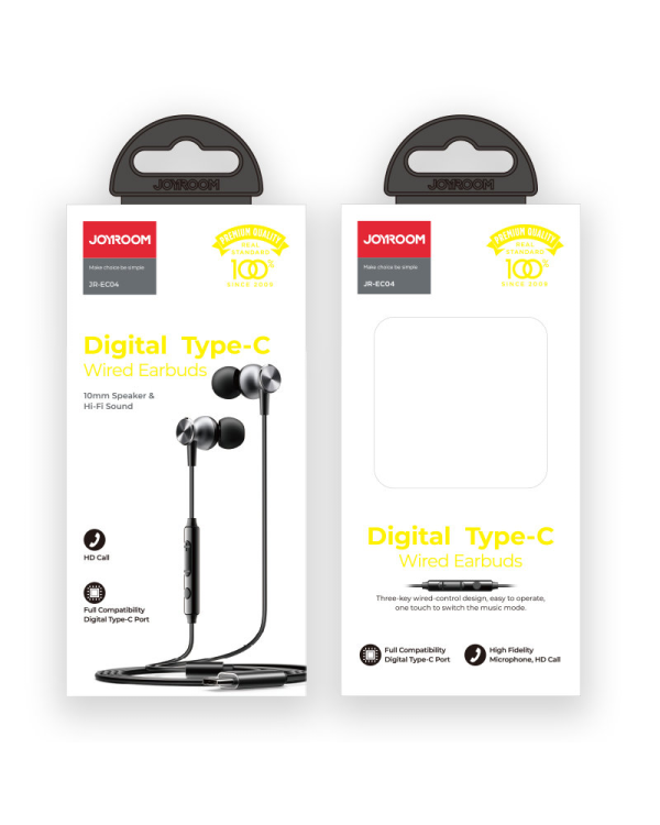 Joyroom EarBuds USB Headphones Type C with remote control and microphone silver (JR-EC04 Silver)