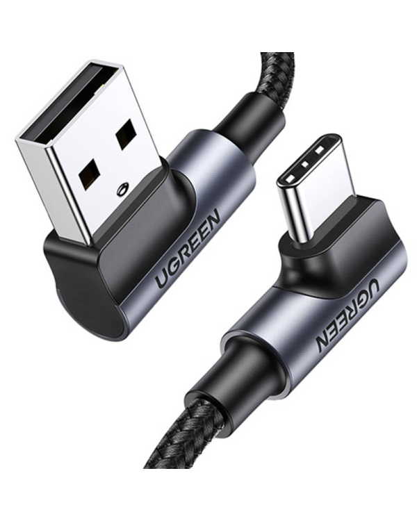 Угловой кабель USB-C - USB-A 2.0 UGREEN US176, 3A, 3 м (черный)
