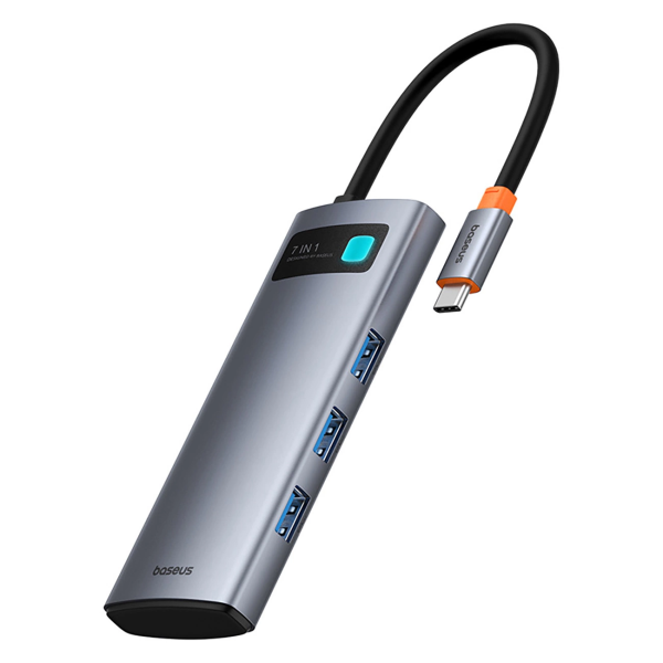 Baseus Metal Gleam 7in1 HDMI 4K 60Hz USB-C Hub | 3x USB 3.0 | USB-C PD | SD | microSD - Gray