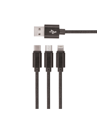 Setty 3in1 cable USB - Lightning + USB-C + microUSB 1,0 m 2A black nylon