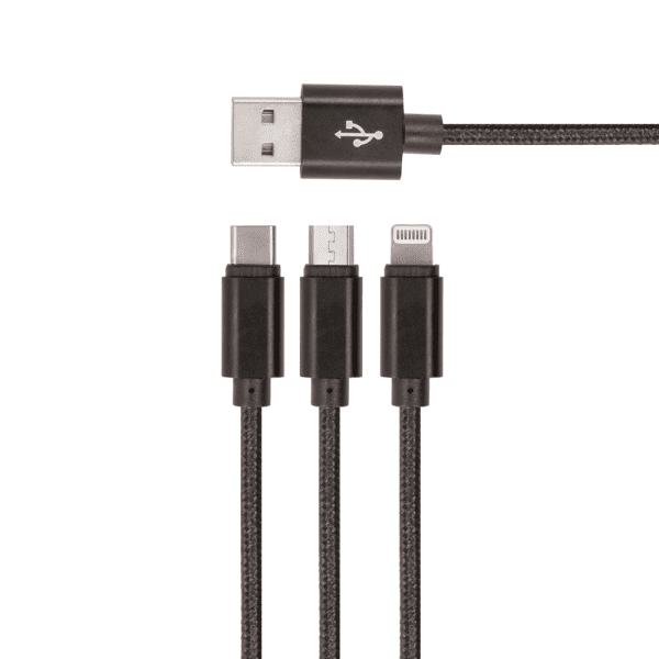 Обложка книги «Setty 3in1 cable USB - Lightning + USB-C + microUSB 1,0 m 2A black nylon»