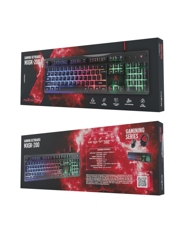 Дополнительное изображение книги «Maxlife Gaming MXGK-200 keyboard US QWERTY 1,8 m black»