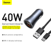 Baseus Golden Contactor Pro quick car charger 2x USB 40 W Quick Charge SCP FCP AFC + USB - USB Type C cable gray (TZCCJD-A0G)
