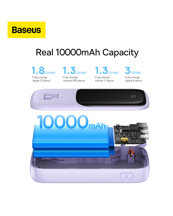 Baseus Qpow power bank 10000mAh built-in USB Type-C cable 22.5W Quick Charge SCP AFC FCP purple (PPQD020105)