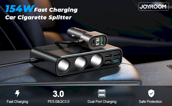 Обложка книги «Joyroom JR-CL06 Multi 3 Sockets and 5 Ports Car Charger Black»