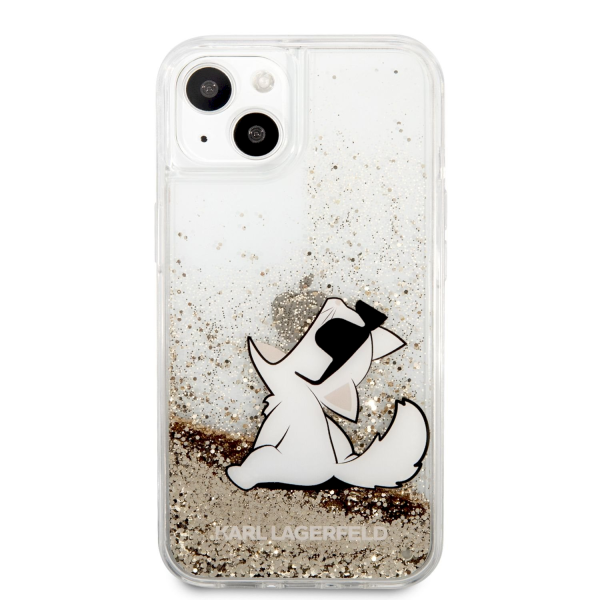 KLHCP13SGCFD Karl Lagerfeld Liquid Glitter Choupette Eat Case for iPhone 13 mini Gold