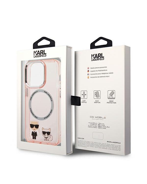 Karl Lagerfeld MagSafe Compatible Case Karl and Choupette for iPhone 14 Pro Pink