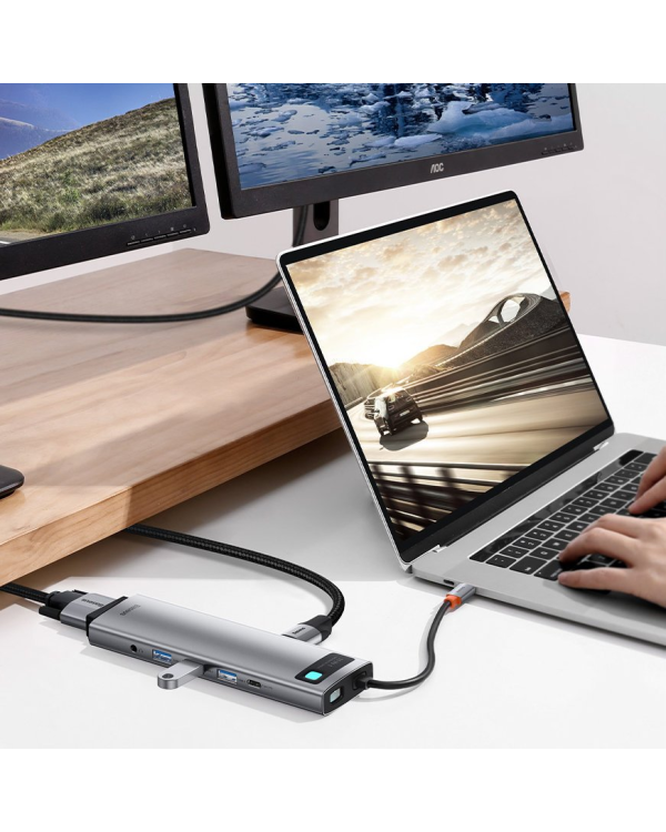 Дополнительное изображение книги «Концентратор 11in1 Baseus Metal Gleam Series, USB-C - 3x USB 3.0 + 2x HDMI + USB-C PD + Ethernet RJ45 + microSD|SD + VGA + AUX»