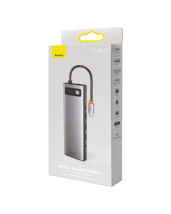 Дополнительное изображение книги «Концентратор 11in1 Baseus Metal Gleam Series, USB-C - 3x USB 3.0 + 2x HDMI + USB-C PD + Ethernet RJ45 + microSD|SD + VGA + AUX»