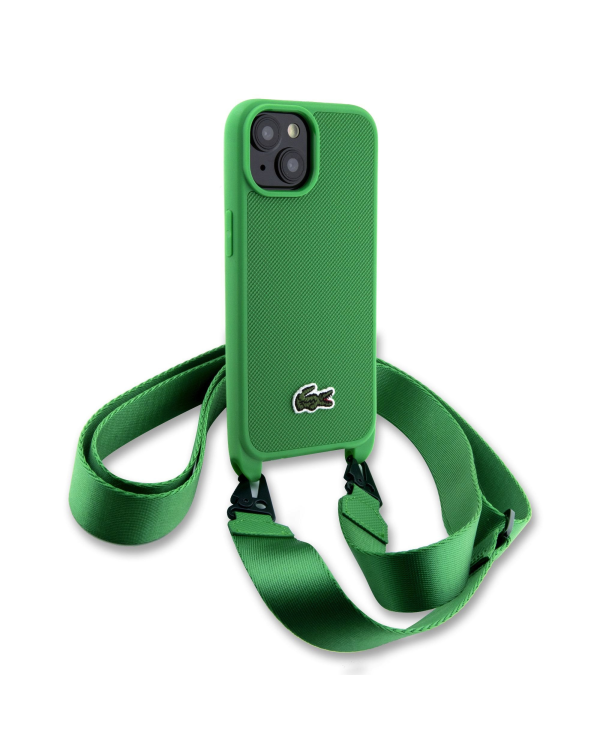 Чехол Lacoste Iconic Petit Pique Crossbody Woven Logo для iPhone 15 зеленый