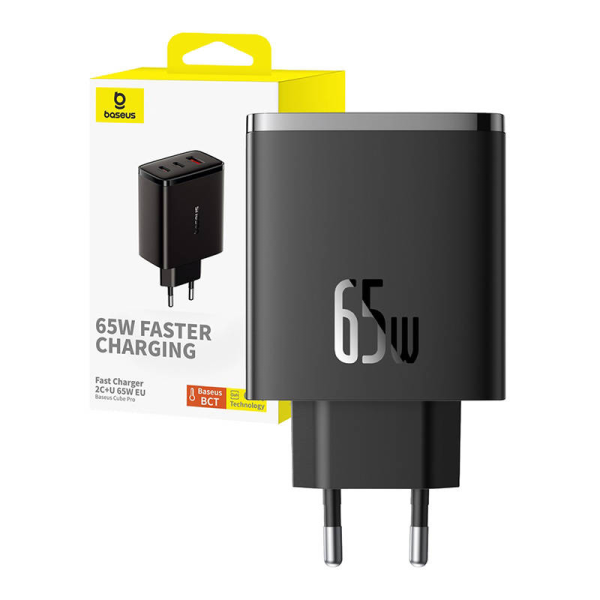Настенное зарядное устройство Baseus OS-Cube Pro 2xUSB-C + USB, 65 Вт (черный)