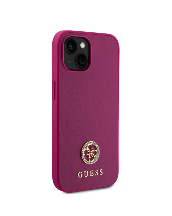 Guess PU 4G Strass Metal Logo Case for iPhone 15 Pink