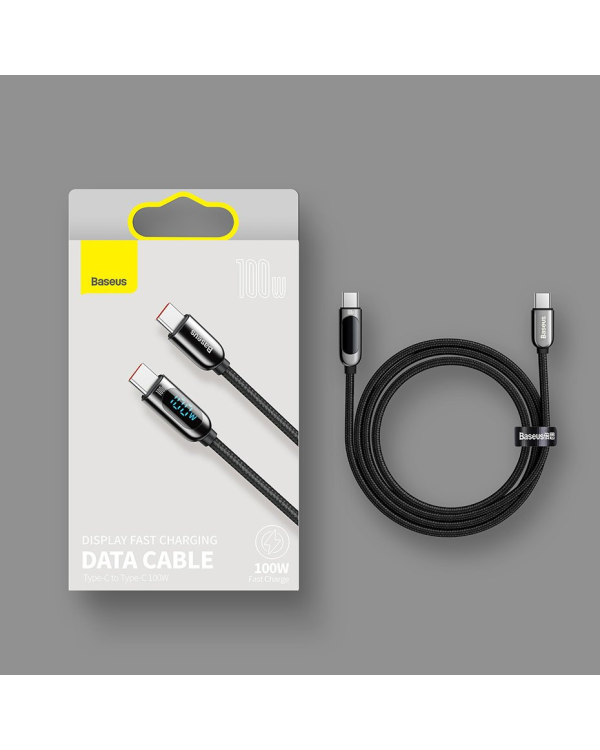 Baseus USB Type C cable - USB Type C 100W (20V | 5A) Power Delivery with display screen power meter 2m black (CATSK-C01)